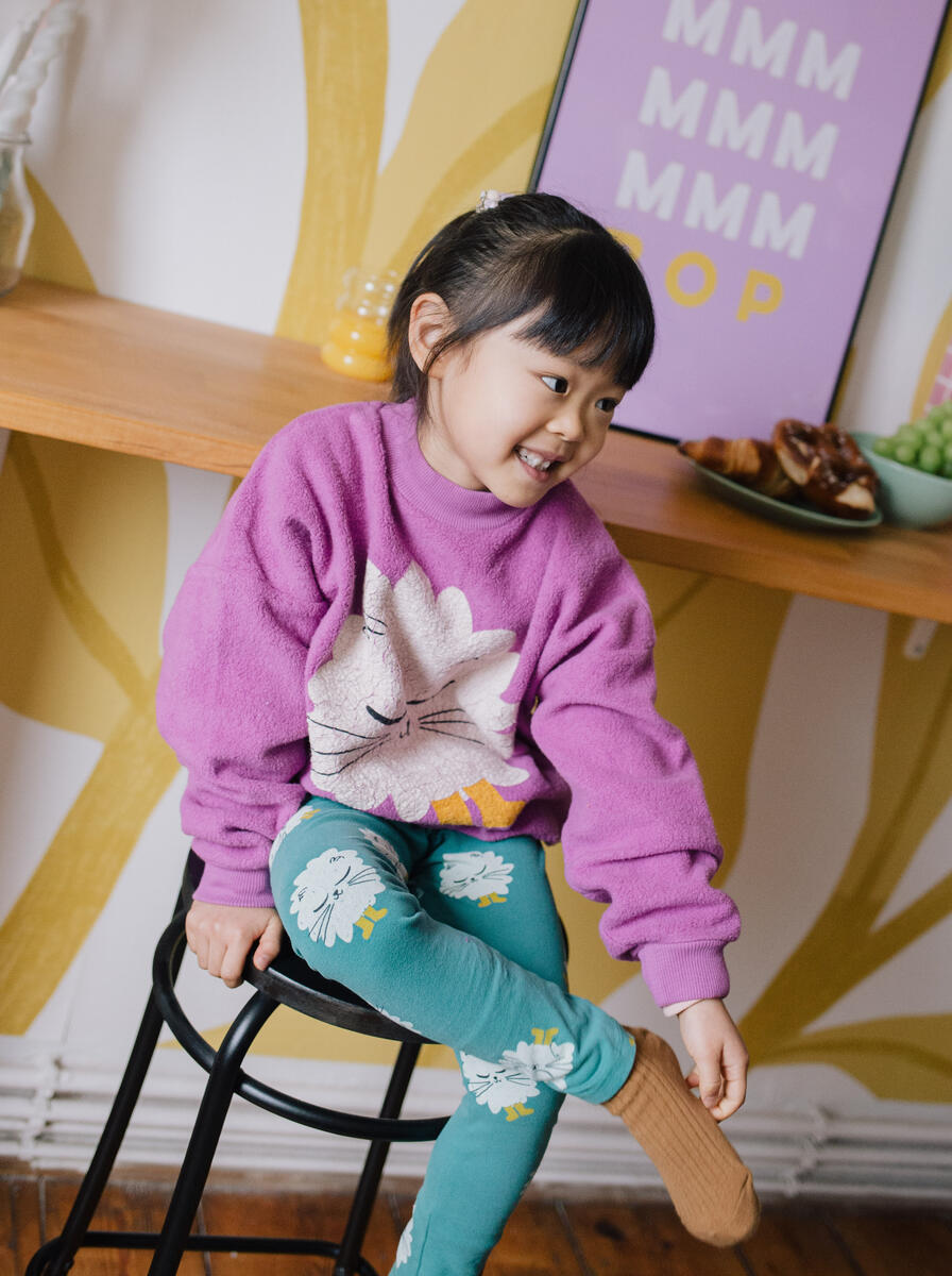 Lotiekids 有機棉毛巾布長袖大學T - 穿靴子的貓 - 蘭花紫 2-3Y
