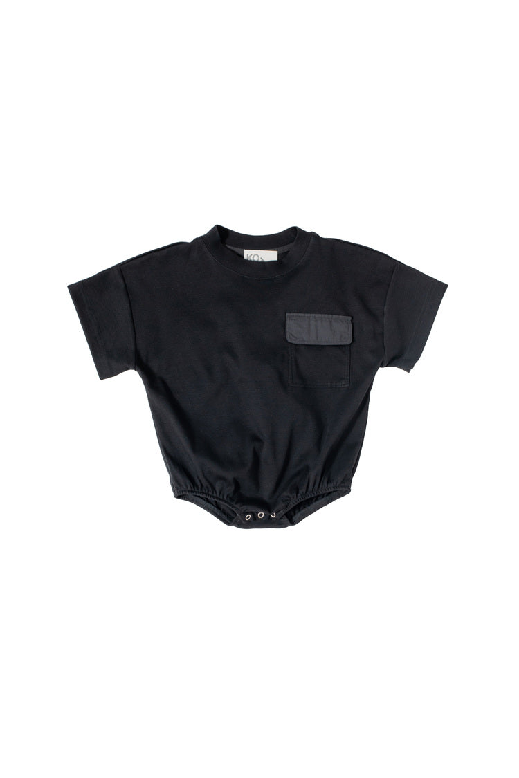 Studio Koter 有機棉短袖包屁衣 frankie romper- black ❘ 12-18M