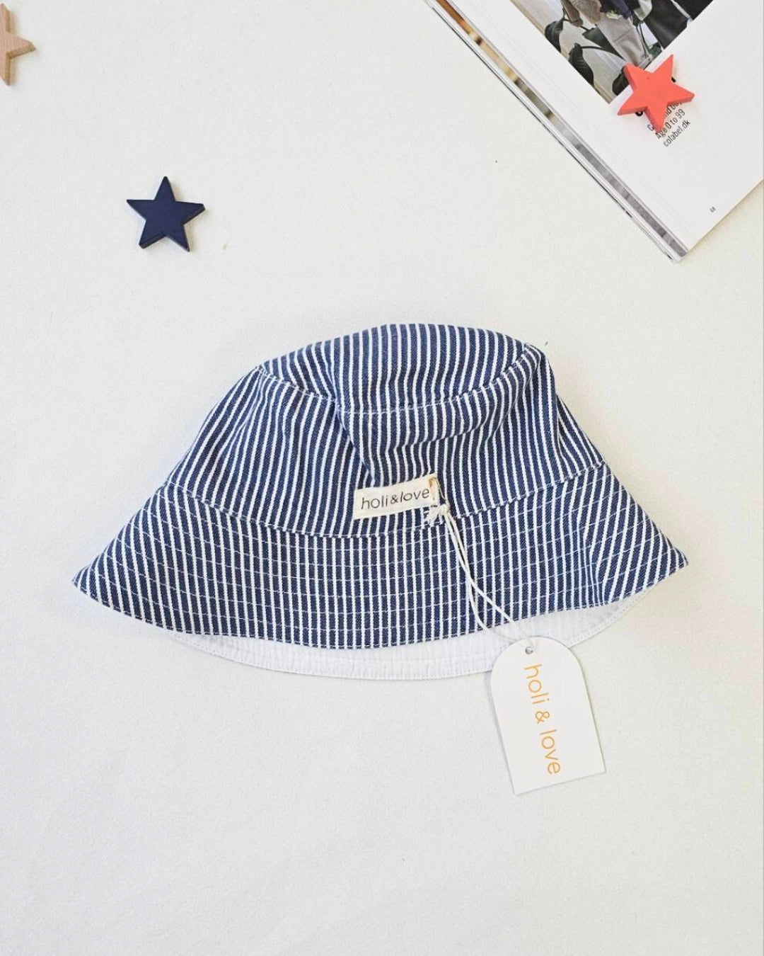 Holi & love 純棉夏日防曬水桶帽 - kids Denim stripes 單一尺寸 適合 4-7Y (最後一件)