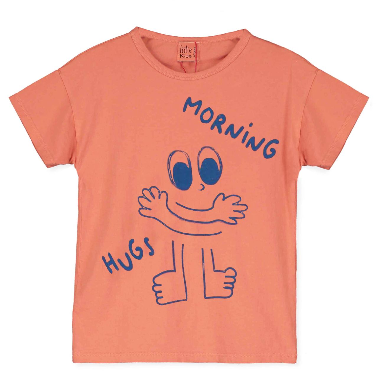 Lotiekids 100% 有機棉 MORNING HUGS 短袖 T-shirt - 粉橘 ❘ 現貨尺寸: 2-3Y & 4-5Y