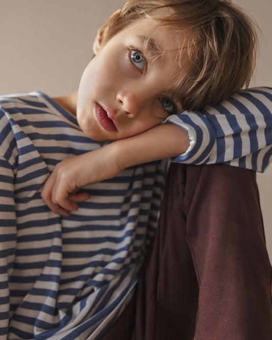 Phil&Phae 100%有機棉Oversized 藍白條紋薄長袖上衣 (3Y~8Y)