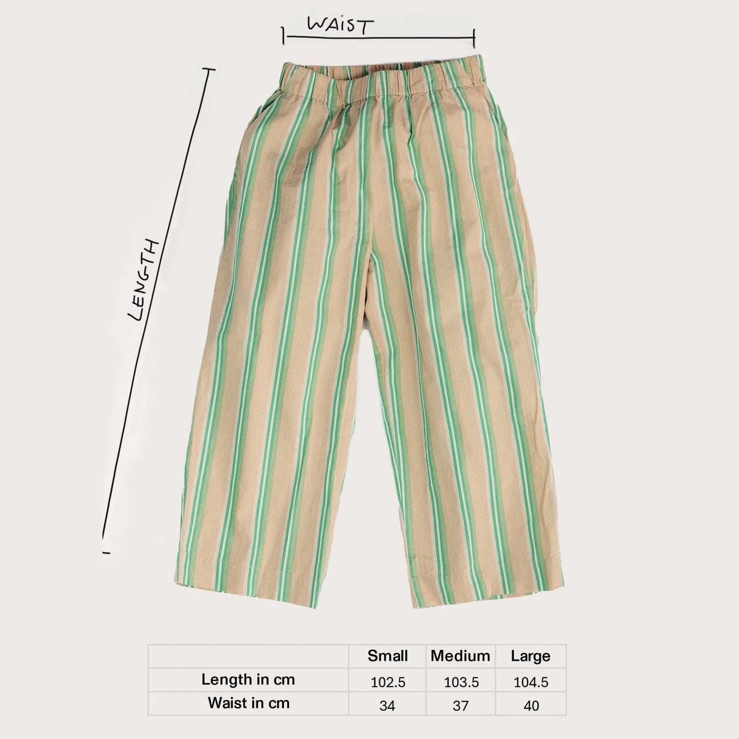 Studio Koter 100%有機棉條紋 EVER 寬褲 大人款 - GREEN BLUE STRIPE ❘ 現貨尺寸: S & M