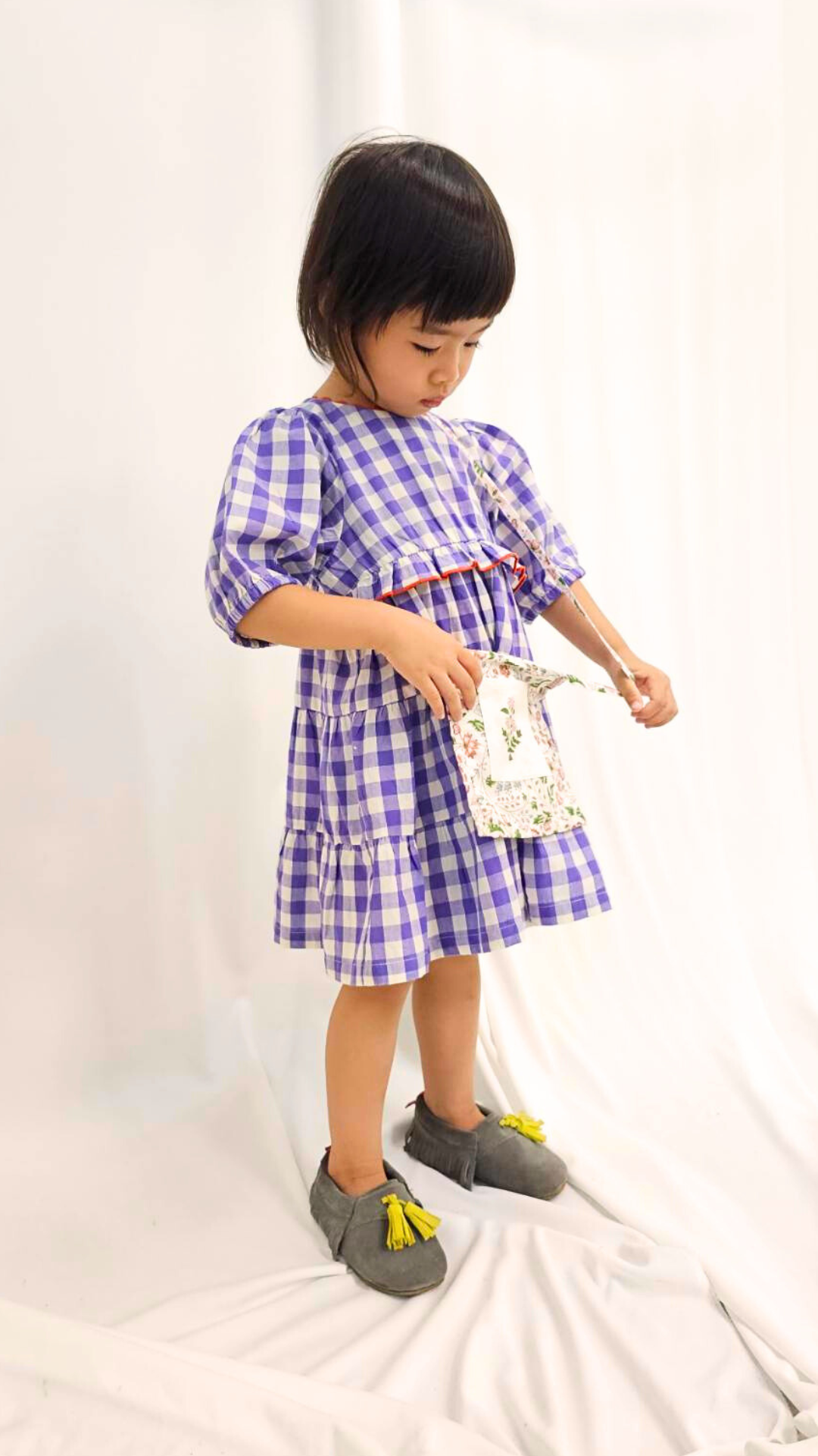 Hello Simone 純棉紫色格紋洋裝 4Y (實際較適合 3Y 孩子)
