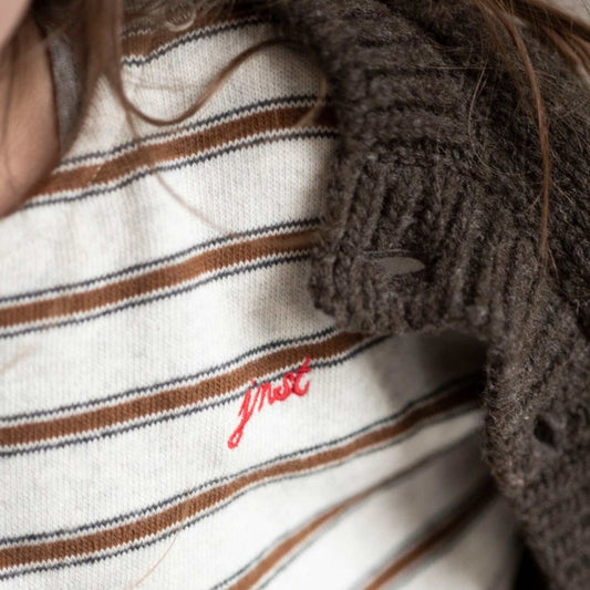 Jenest 有機棉條紋長袖T-shirt - Brown Grey Melange ❘ 現貨尺寸: 2Y-8Y