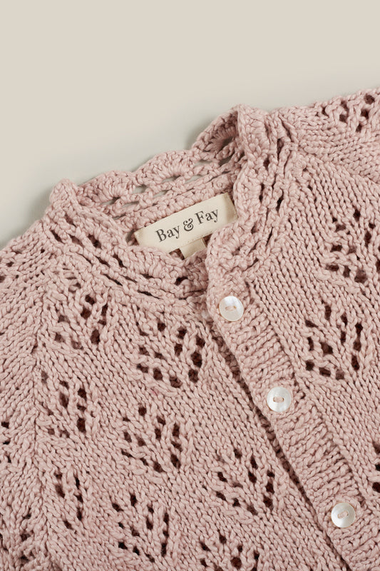 Bay&Fay 純棉手工針織外套 - Lacey Cardigan - Antique Rose 2Y (最後一件)