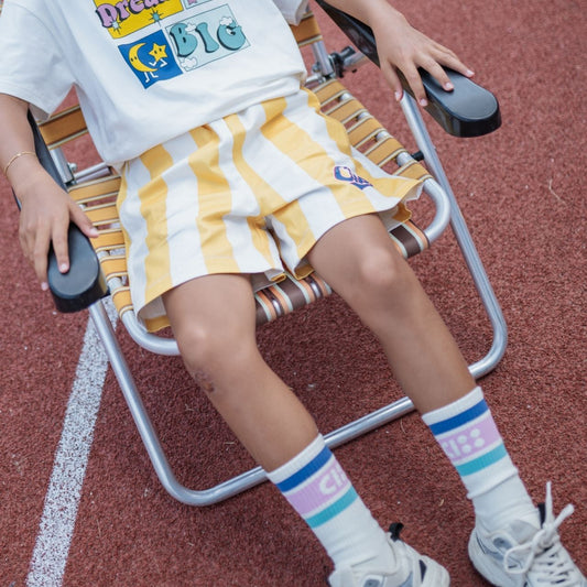 COS I SAID SO 100% 純棉 BOLD STRIPE 黃白條紋斜紋短褲 ❘ 現貨尺寸: 4Y~9Y