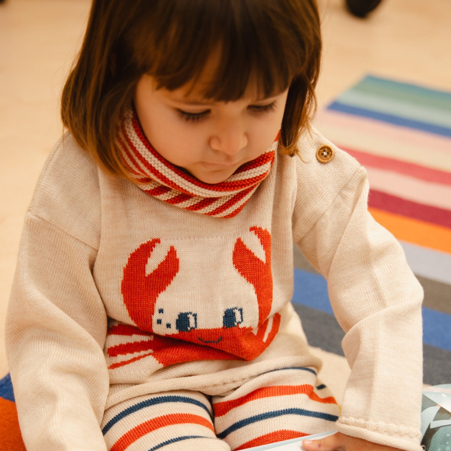 Bayiri 100%美麗諾羊毛圍脖 - 紅色條紋 (單一尺寸)