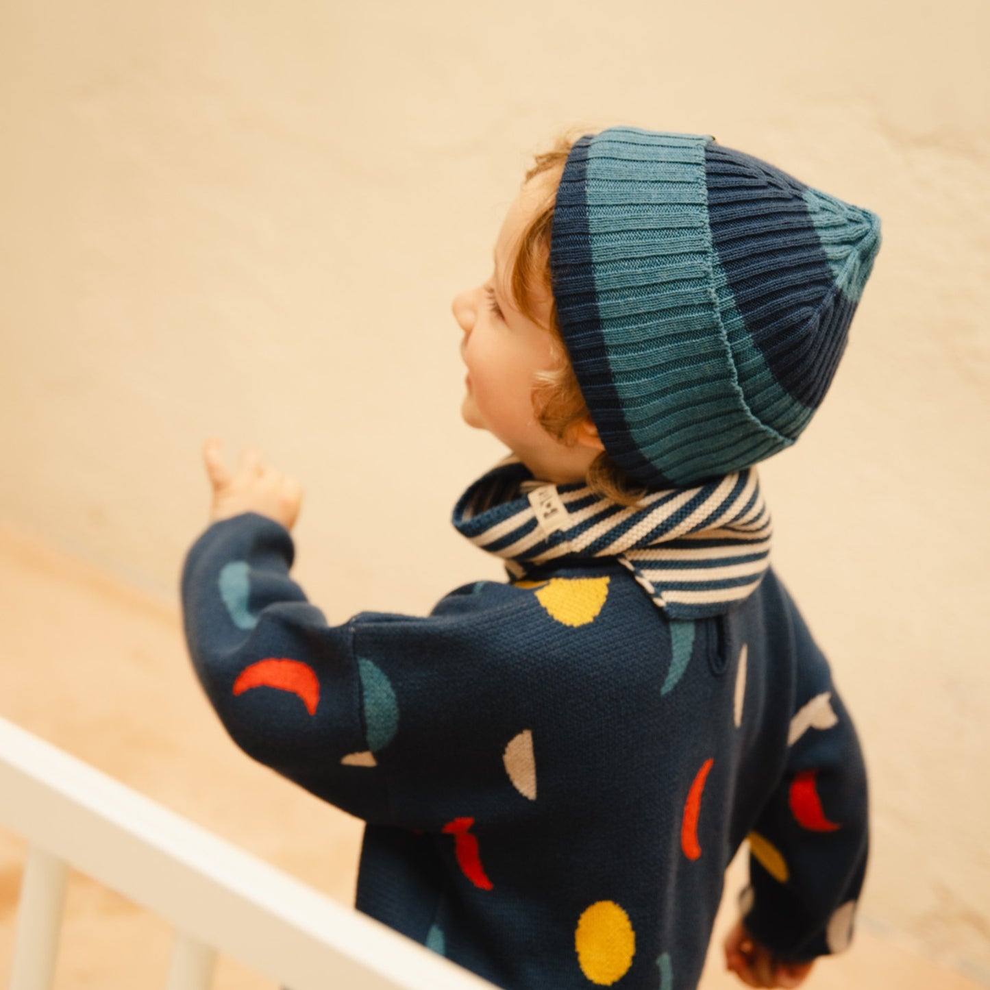 Bayiri 100%美麗諾羊毛圍脖 - 深藍條紋 (單一尺寸)