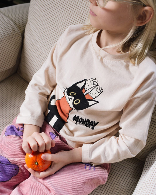 Lotiekids 100%有機棉瑜珈小貓薄長袖上衣 2Y~11Y