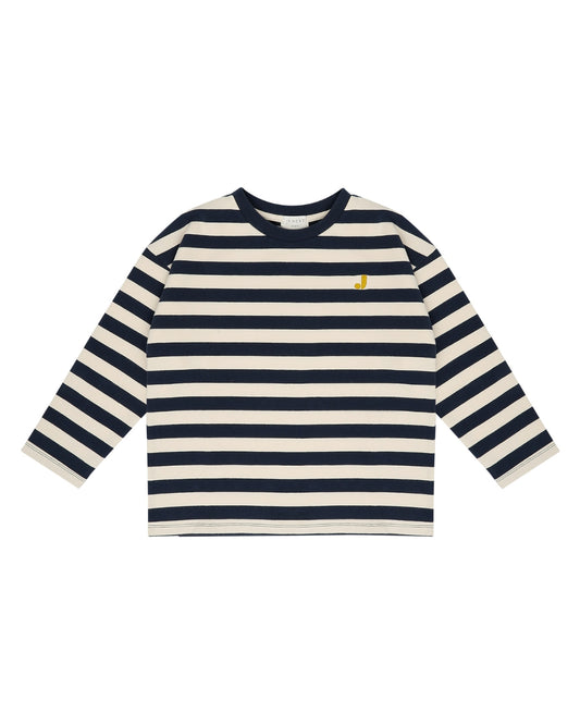 Jenest 100%有機棉寬版條紋長袖上衣(深藍/米白)5Y~10Y
