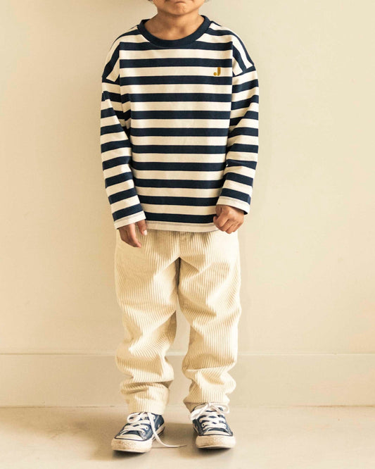 Jenest 100%有機棉寬版條紋長袖上衣(深藍/米白)5Y~10Y