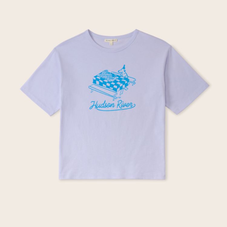 The Sunday Collective 有機棉寬版短袖T-shirt - - 哈德遜河邊野餐的狗狗 - 粉紫 3Y & 4-5Y