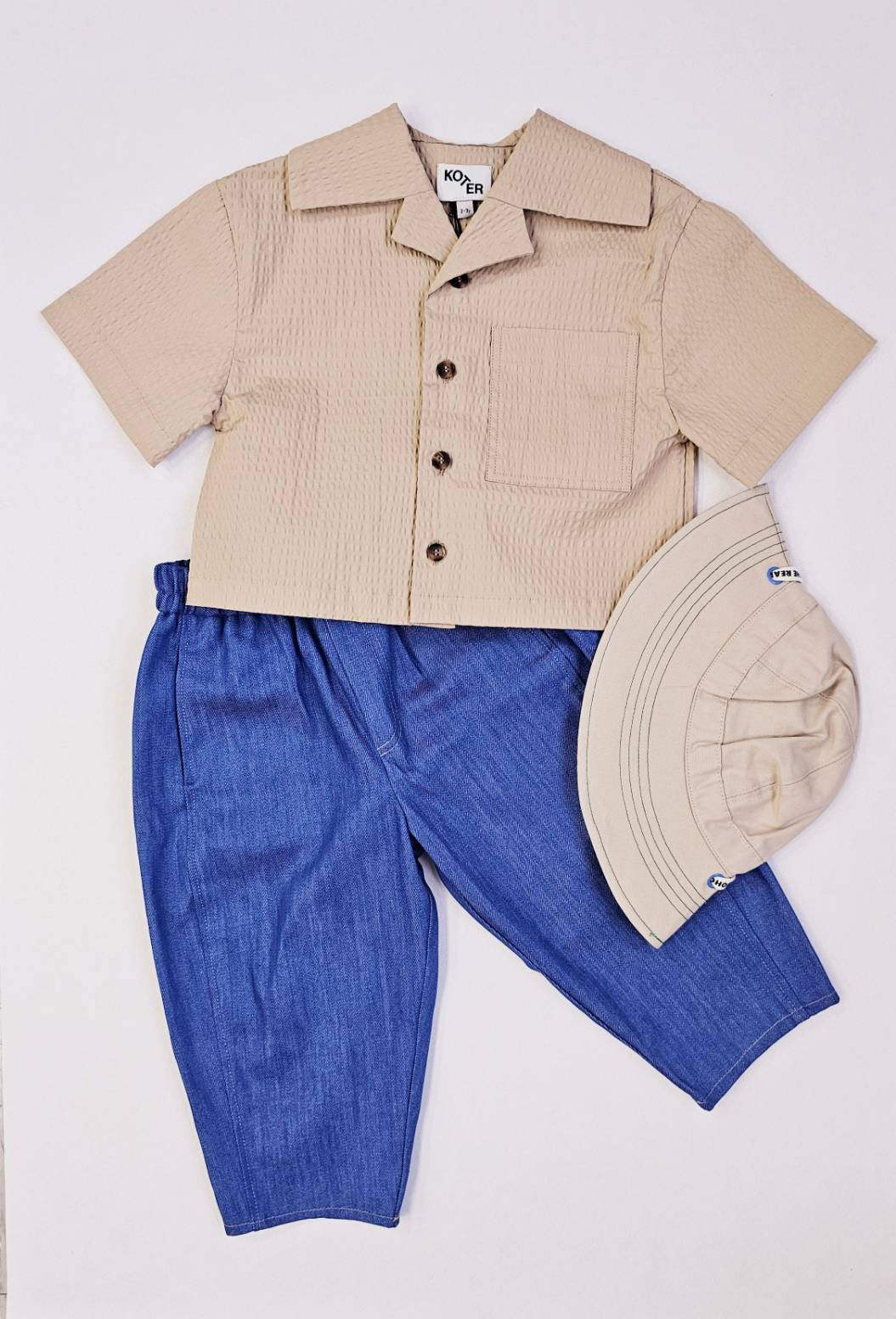 Studio Koter 有機棉泡泡紗襯衫 - 米色 billie shirt-beige (2-3Y & 4-5Y)