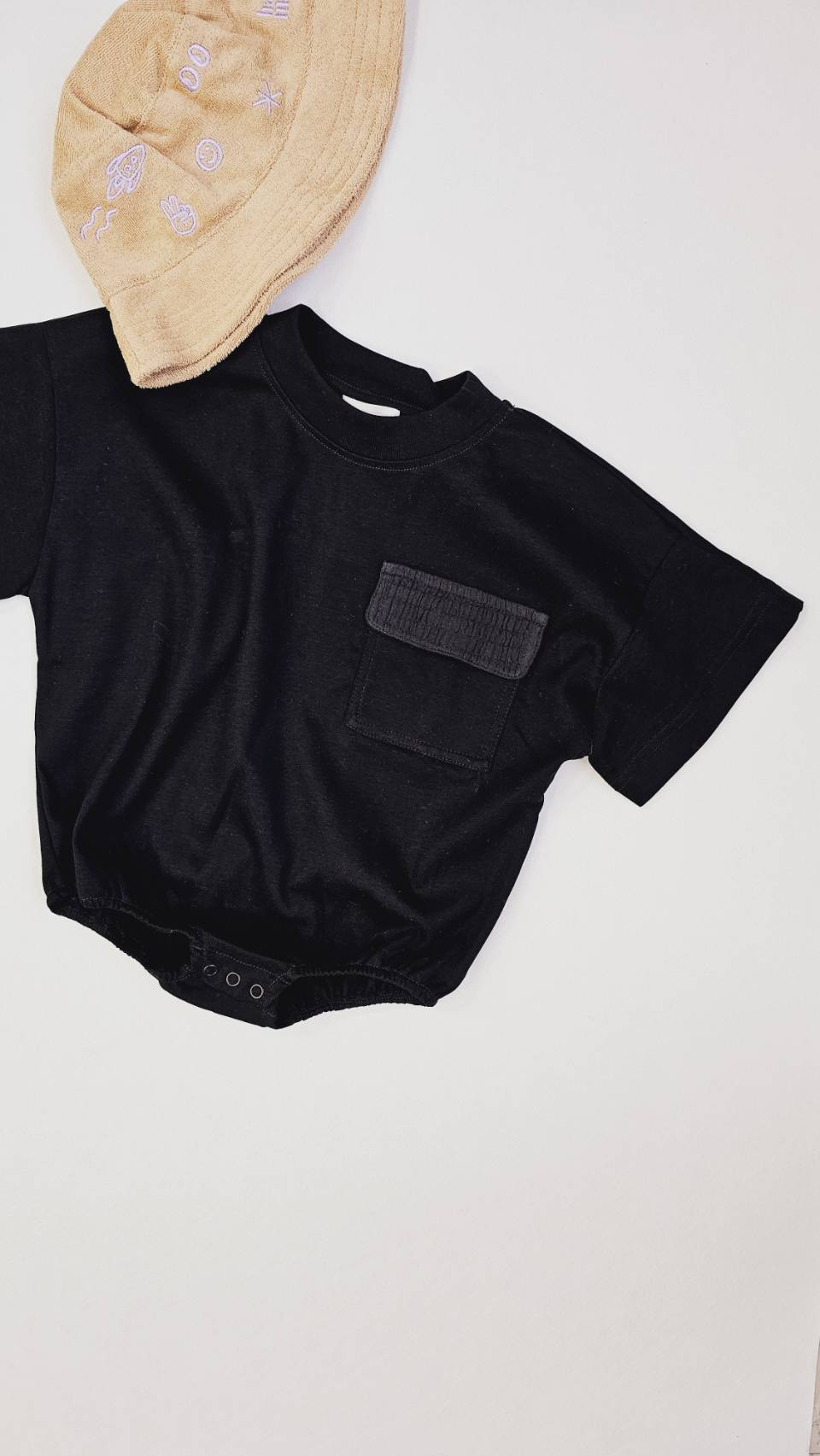 Studio Koter 有機棉短袖包屁衣 frankie romper- black ❘ 12-18M