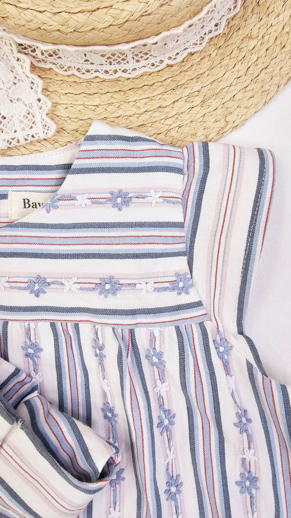Bay & Fay 有機棉直條紋刺繡洋裝 - Brighton Dress- 3Y (微瑕疵品) (只有一件)