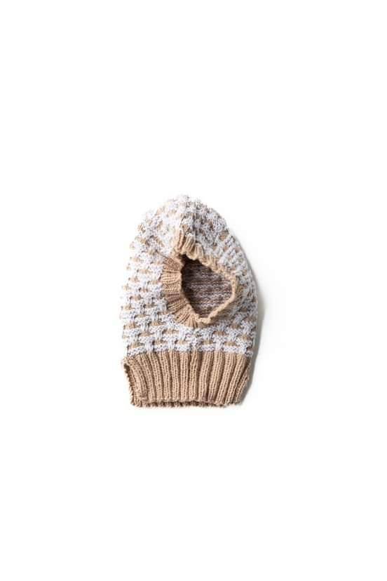 Bieq 100%美麗諾羊毛頭套帽 CAMEL/OFF WHITE 2-4Y (最後一件)