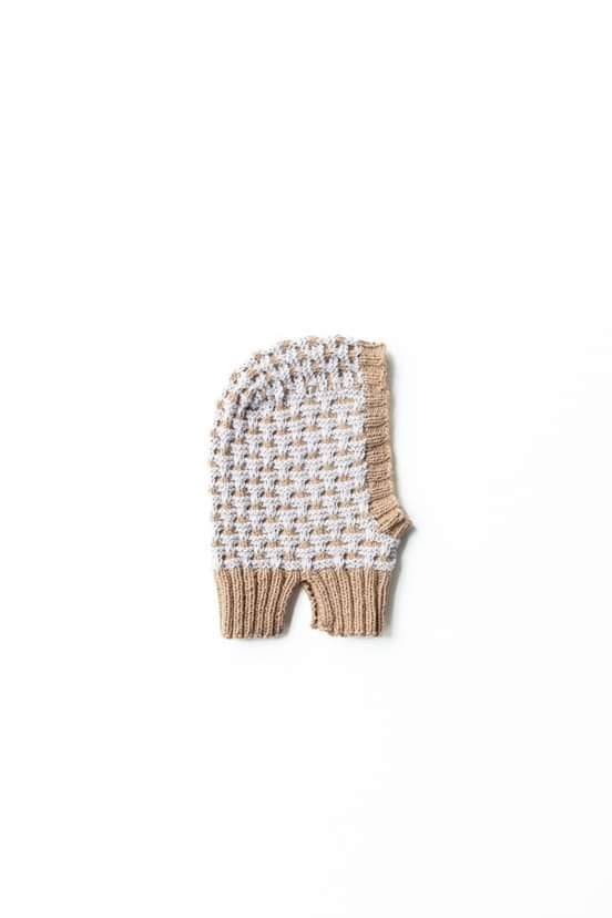 Bieq 100%美麗諾羊毛頭套帽 CAMEL/OFF WHITE 2-4Y (最後一件)