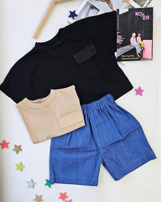 Studio Koter 100%有機棉Rory OVERSIZED 口袋短袖Tshirt - Black (4Y~11Y)