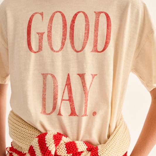 Cozmo 100%純竹節棉短袖 Good Day T-shirt - ivory ❘ 現貨尺寸: 3Y~8Y