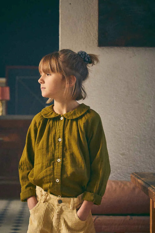 Poudre Organic 100% 有機棉紗圓領片襯衫  Fir Green 4Y (最後一件)