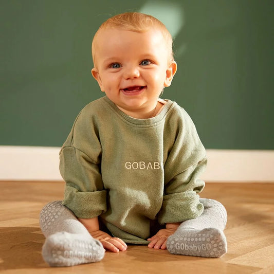 丹麥GoBabyGo GoBabyGo 彈力棉爬行褲襪 - Grey Melange - 6-12M & 12-18M