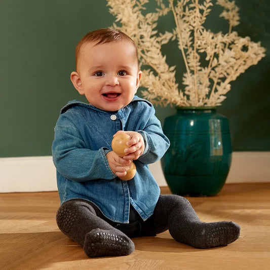 丹麥GoBabyGo GoBabyGo 彈力棉爬行褲襪 - Dark Grey Melange - 6-12M