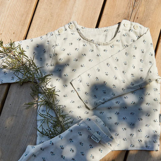 Poudre Organic 100%有機棉薄長袖上衣 波浪藍小花 4Y (最後一件)