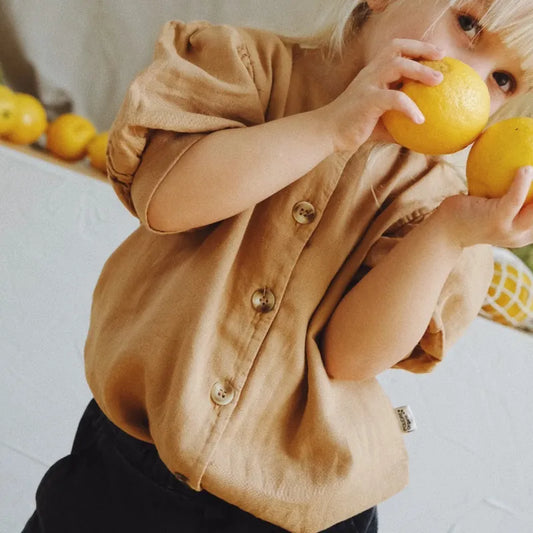 Poudre Organic 100%有機棉燈籠5分袖上衣 禾麥色 3Y&4Y (各最後一件)