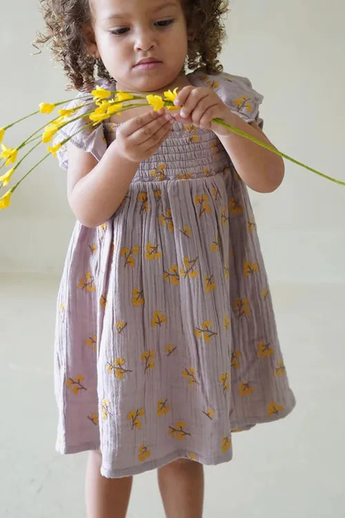 Le Petit Lapin 有機Muslin棉紗小花刺繡荷葉袖洋裝 18-24M (最後一件)