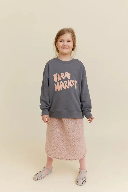 OXOX Club  FLEA MARKET 100%有機棉長袖大學棉 T - 灰 (3Y~8Y)