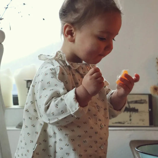 Poudre Organic 有機棉荷葉領兩穿薄長袖上衣 - 橘棕色小花 12M & 18 M (各最後一件)