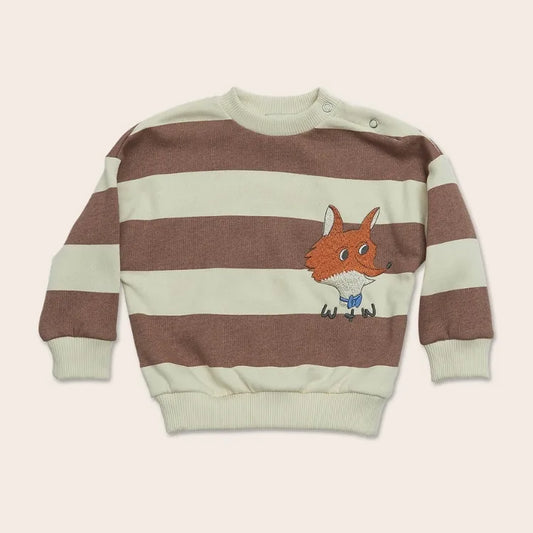 Wander & Wonder 100%有機棉刺繡小狐狸條紋大學T (baby 款) 18-24M