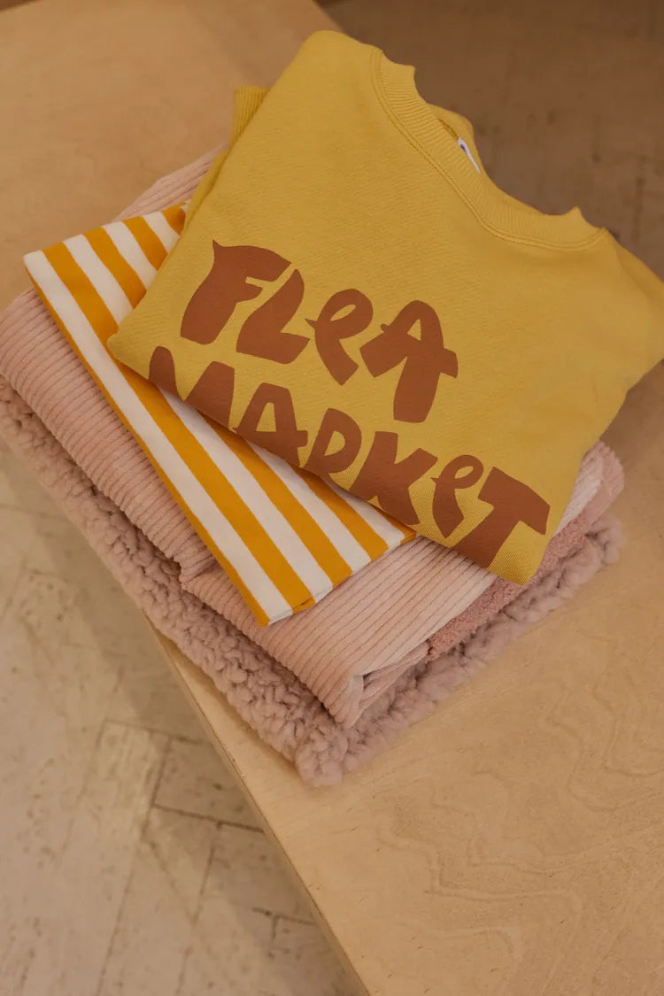OXOX Club FLEA MARKET 100% 有機棉長袖大學棉 T - 薑黃 (3Y~8Y)