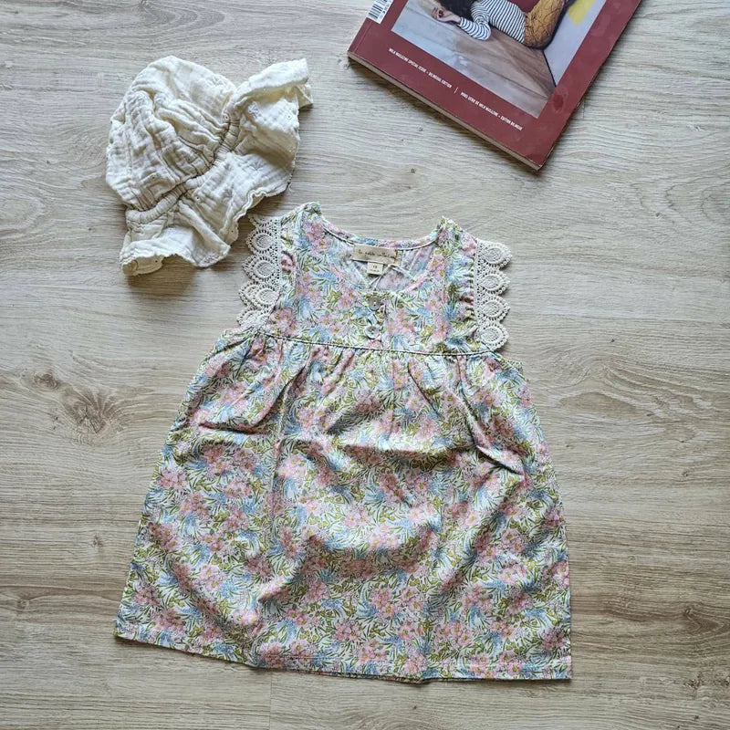 La Petite Collection - 蕾絲無袖純棉Liberty 花布洋裝 - SWIRLING PETALS -4Y (最後一件)