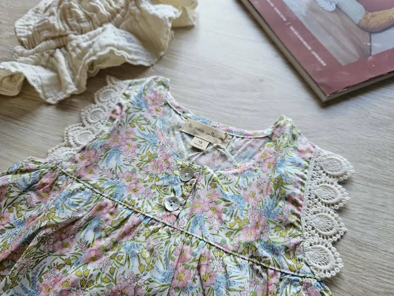La Petite Collection - 蕾絲無袖純棉Liberty 花布洋裝 - SWIRLING PETALS -4Y (最後一件)