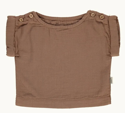 Poudre Organic 有機棉雙層紗短袖上衣 - 咖啡 3Y& 4Y (各最後一件)