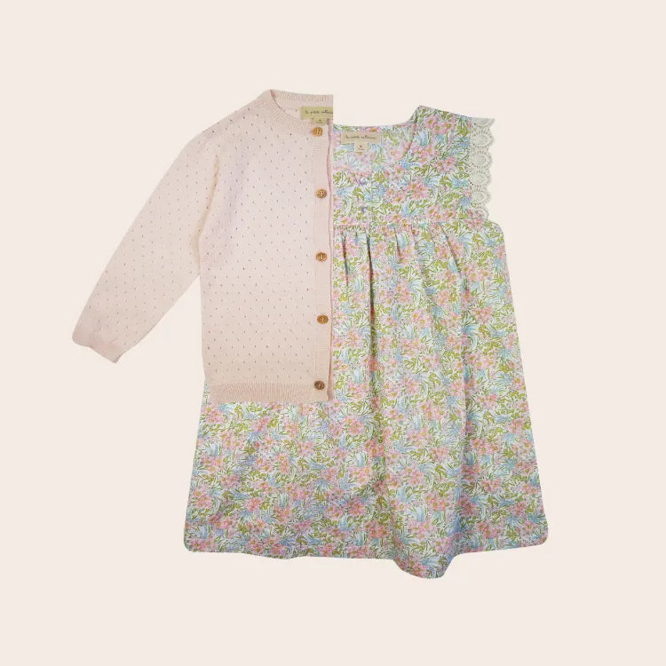 La Petite Collection - 蕾絲無袖純棉Liberty 花布洋裝 - SWIRLING PETALS -4Y (最後一件)