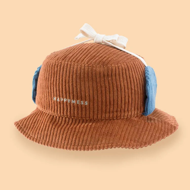 Happymess 有機棉撞色漁夫帽 cocoa + bluebird 6Y+ (最後一件)
