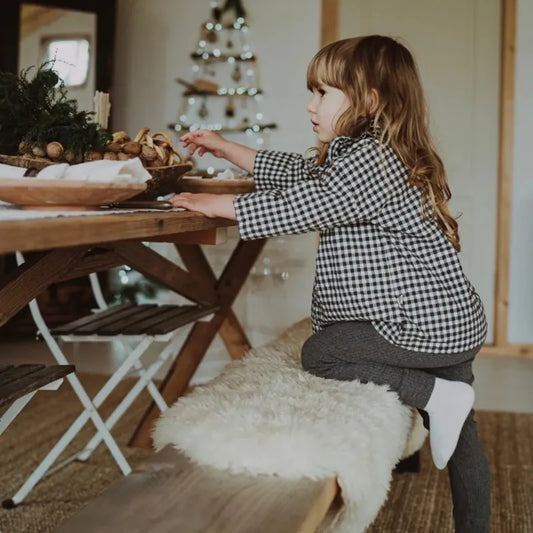 Poudre Organic 有機棉傘狀領薄7分袖上衣 - 黑白格紋 3Y (最後一件)