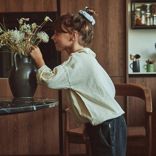 Poudre Organic 有機棉傘狀領薄8分袖上衣 - 杏仁牛奶白 4Y & 6Y