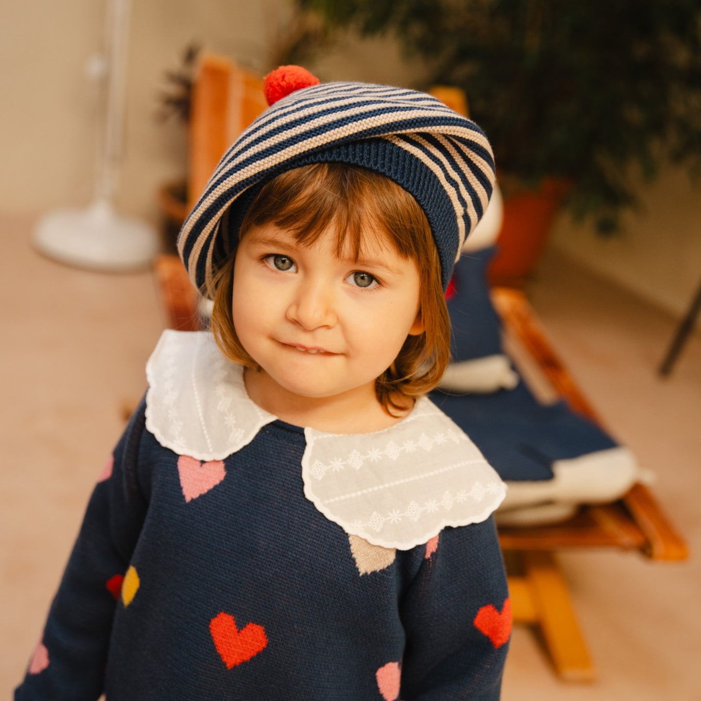 Bayiri 100%有機棉條紋貝雷帽 1-3Y& 3-6Y