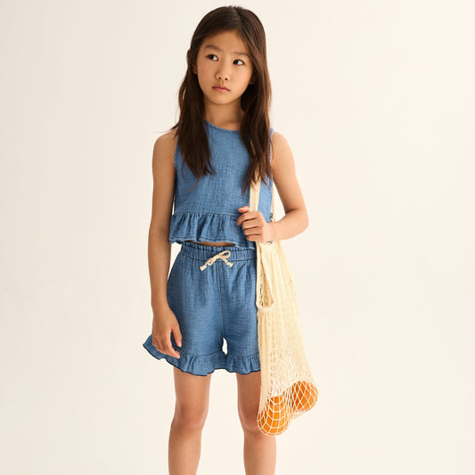 Cozmo 100%純棉荷葉短褲 Denim ❘ 現貨尺寸: 2Y~6Y