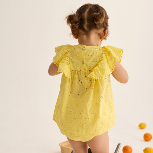 Cozmo 100%純棉刺繡小洋裝/長上衣 -yellow ❘ 現貨尺寸: 12M & 24M