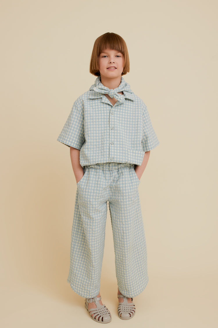 OXOX Club 湖水綠格紋開扣上衣 3-4Y & 5-6Y