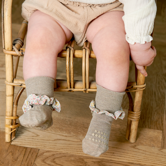 丹麥GoBabyGo 花布竹節棉防滑襪 - Sand x Liberty 3-4Y