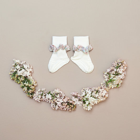 丹麥GoBabyGo 花布竹節棉防滑襪 - Off White x Liberty