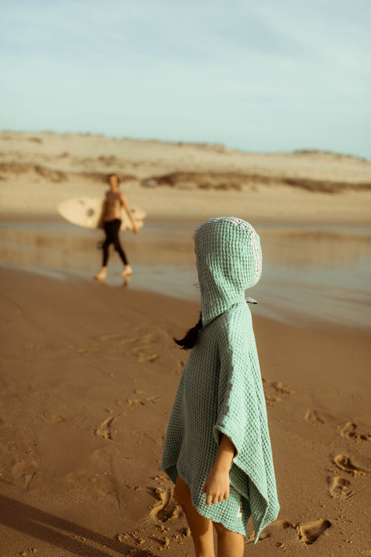 (預購) Happymess 天然棉麻兒童連帽浴巾斗篷 - 鼠尾草綠 1Y ~9Y