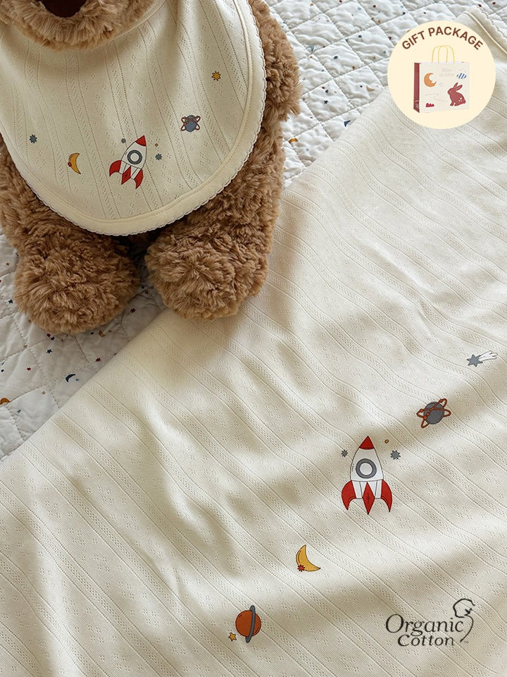 (預購商品) Creme enfant 棉 x 莫代爾圍兜+萬用毯禮盒組- Simon宇宙火箭