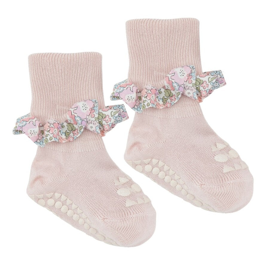 丹麥GoBabyGo 花布竹節棉防滑襪 - Soft Pink x Liberty