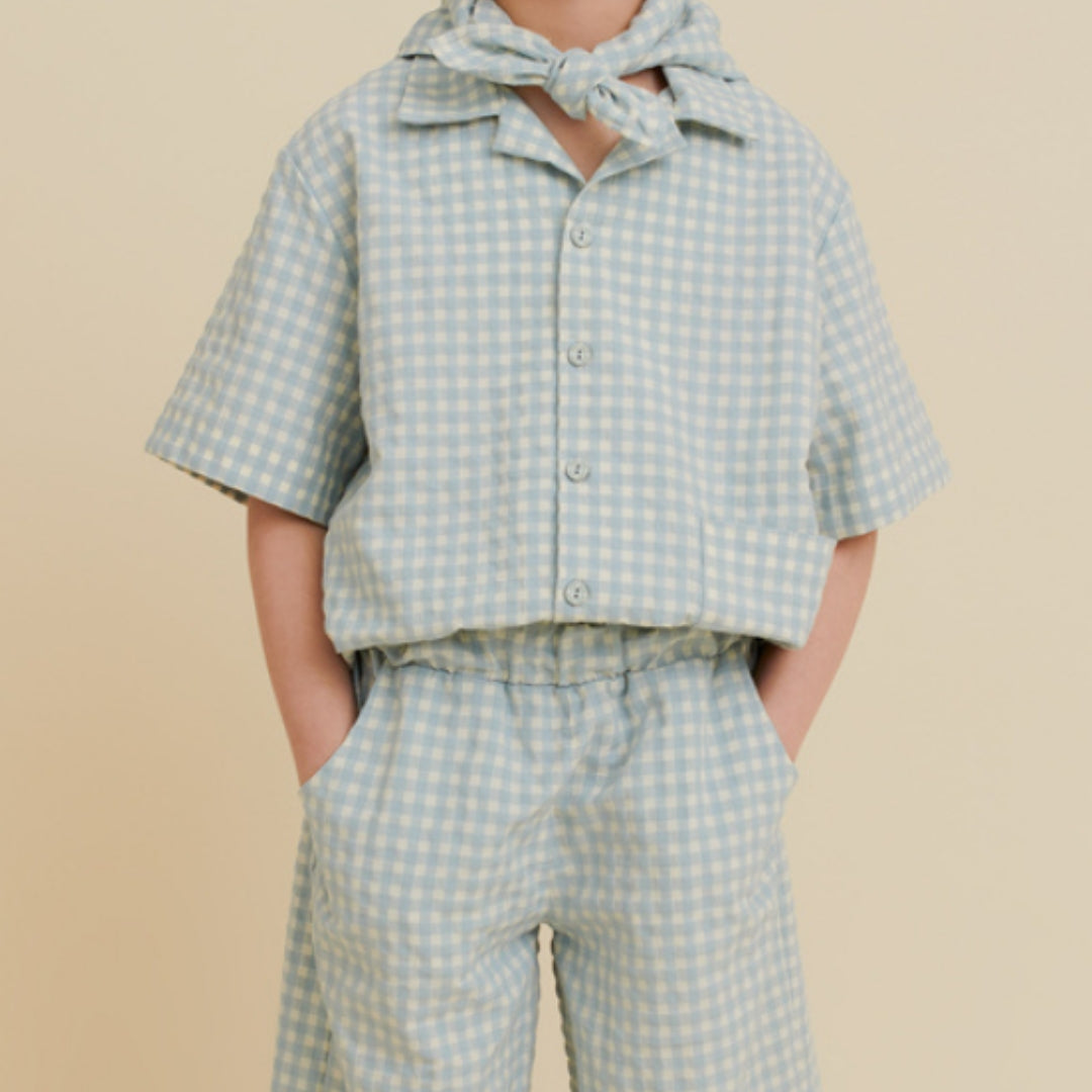 OXOX Club 湖水綠格紋開扣上衣 3-4Y & 5-6Y